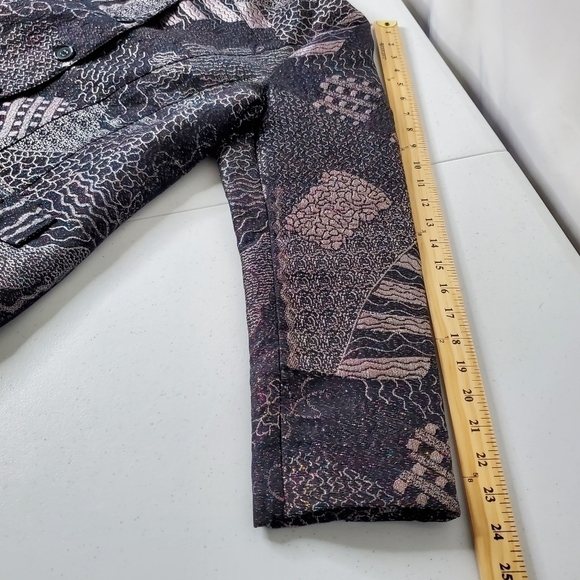 Chico's Lizbeta Metallic Patchwork Jacket Size L Lined Abstract Artsy Blazer - Picture 10 of 13